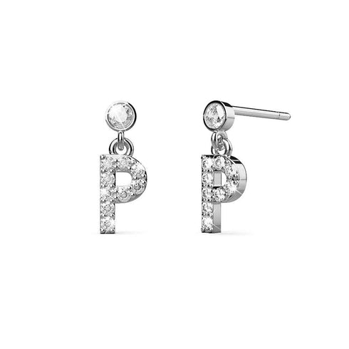 Solid 925 Sterling Silver Initial Crystal Personalised Alphabet Letter Earrings